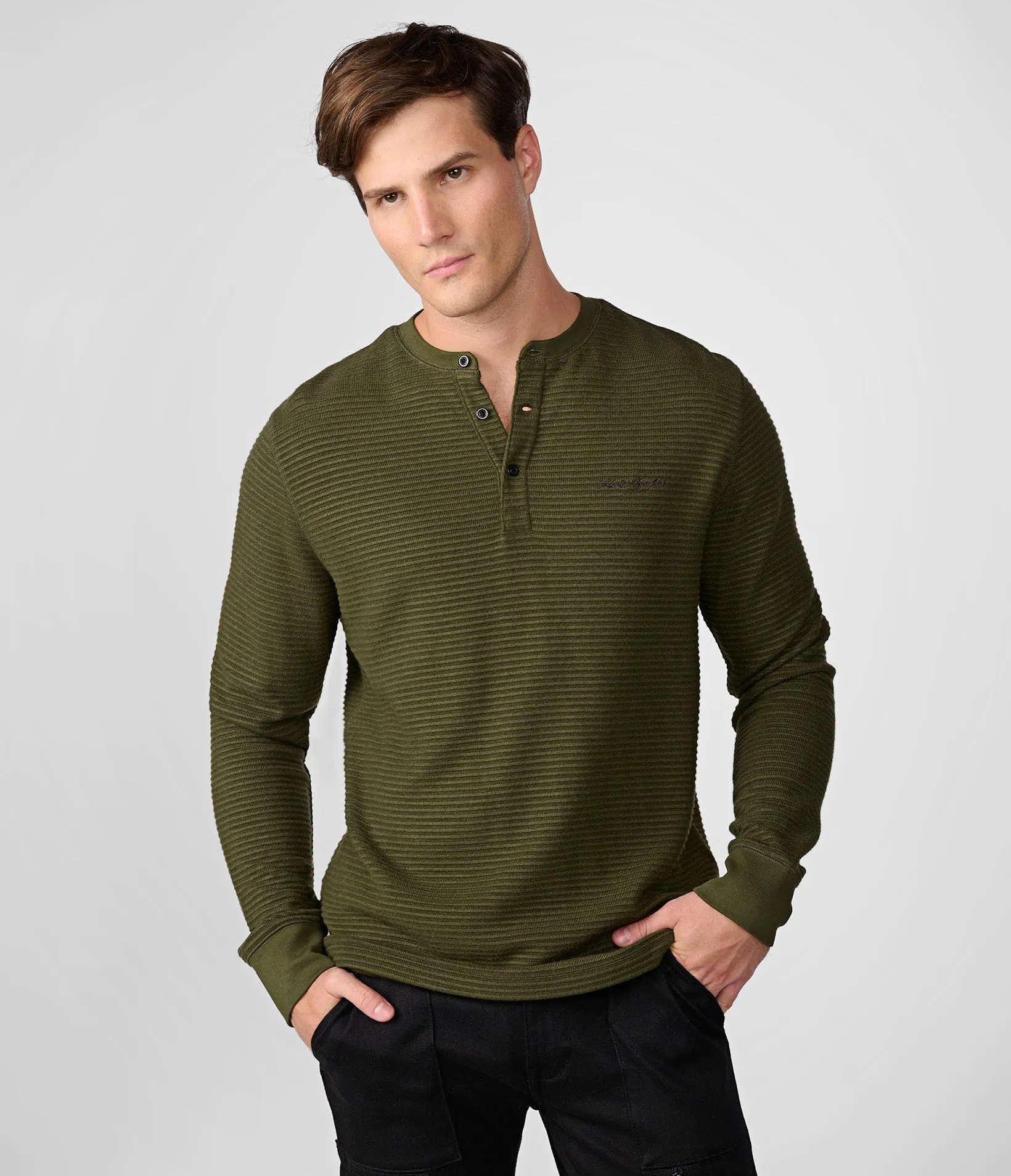 RIBBED LONG SLEEVE HENLEY sold by Karl Lagerfeld Paris