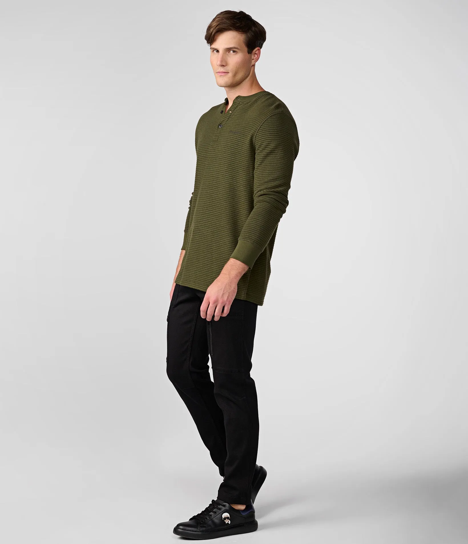 RIBBED LONG SLEEVE HENLEY sold by Karl Lagerfeld Paris product image thumbnail 4
