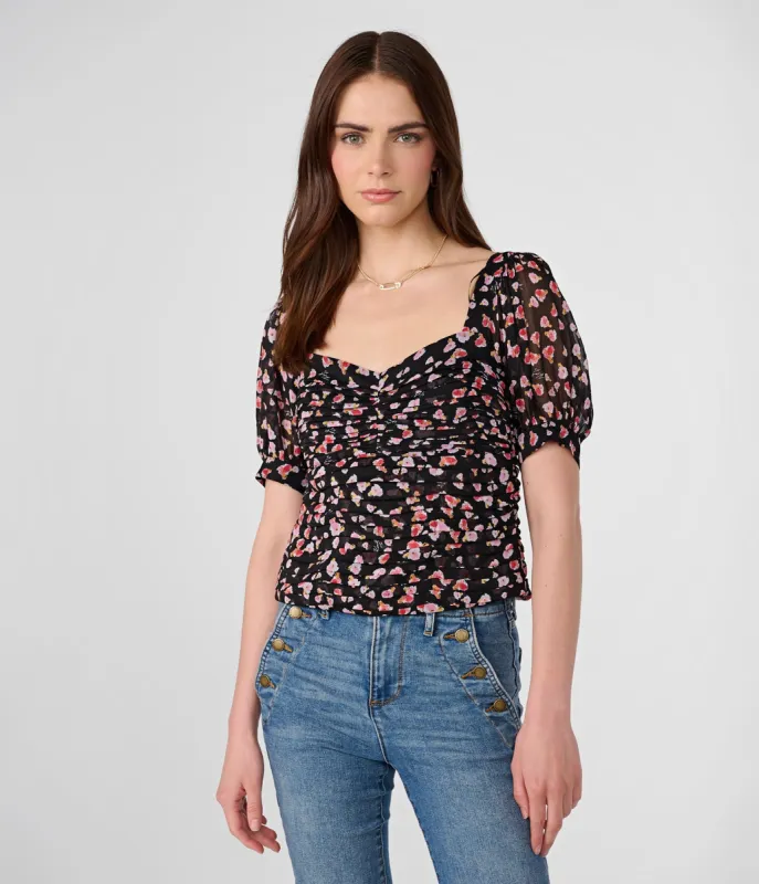 RUCHED CROPPED FLORAL TOP sold by Karl Lagerfeld Paris