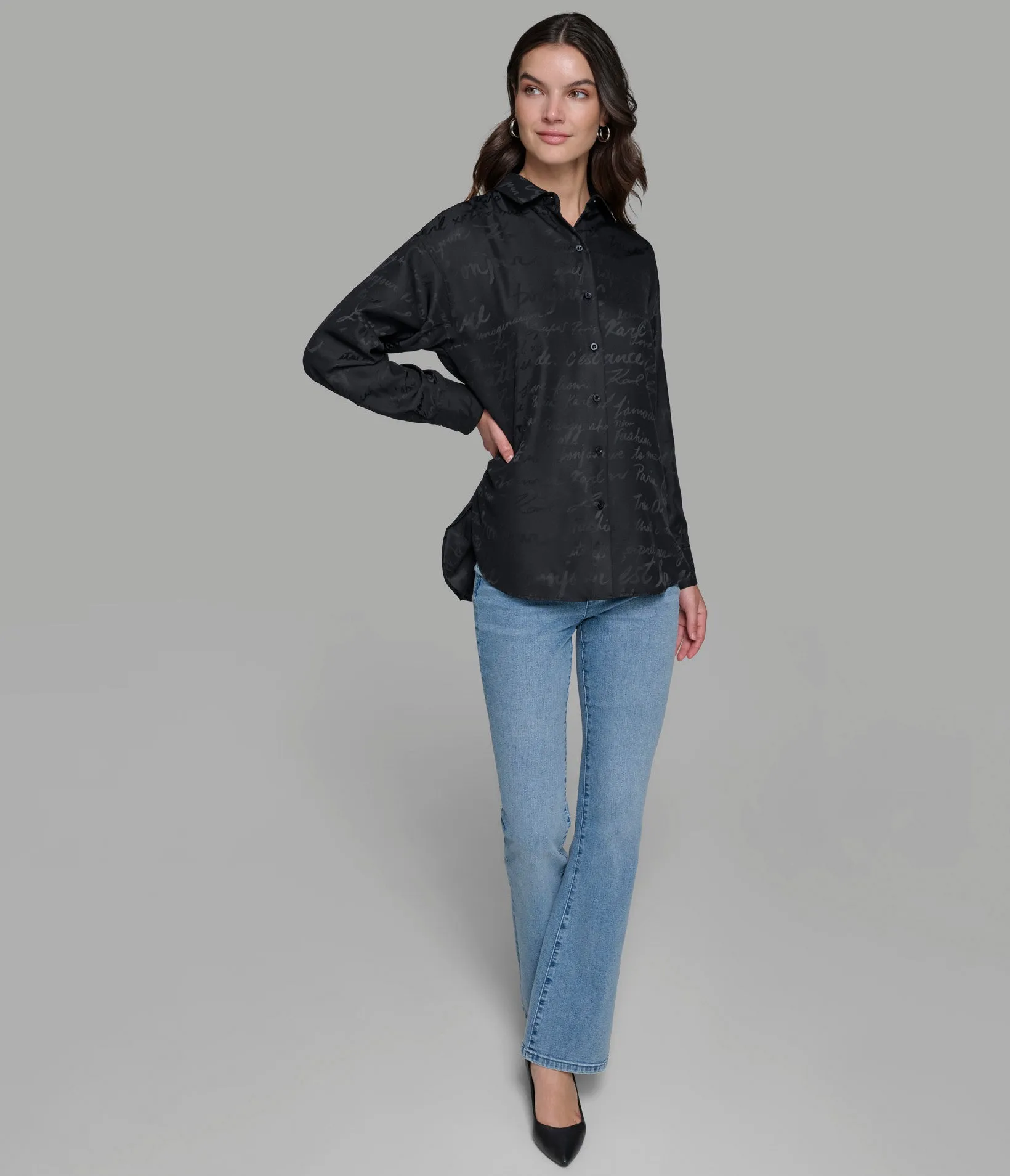 JACQUARD PRINT SOFT BUTTON DOWN SHIRT sold by Karl Lagerfeld Paris product image thumbnail 5