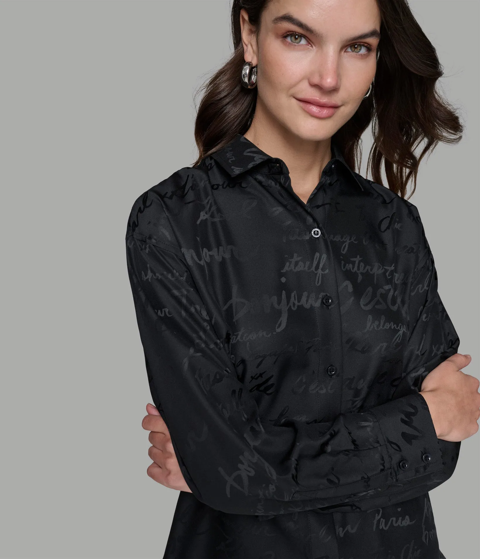 JACQUARD PRINT SOFT BUTTON DOWN SHIRT sold by Karl Lagerfeld Paris product image thumbnail 4