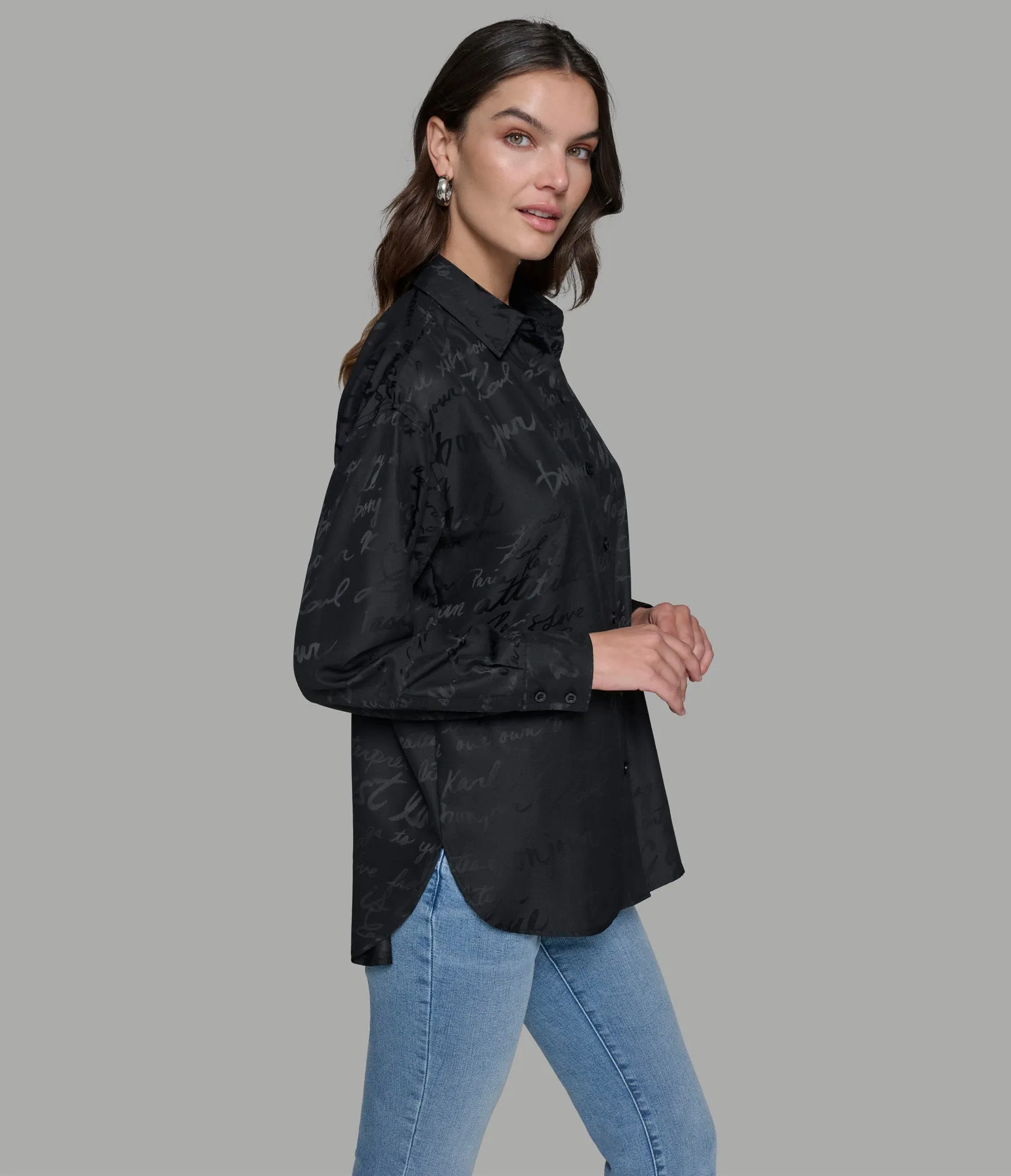 JACQUARD PRINT SOFT BUTTON DOWN SHIRT sold by Karl Lagerfeld Paris product image thumbnail 3