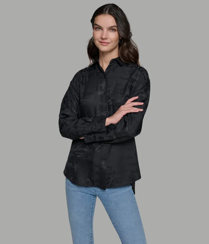 JACQUARD PRINT SOFT BUTTON DOWN SHIRT sold by Karl Lagerfeld Paris