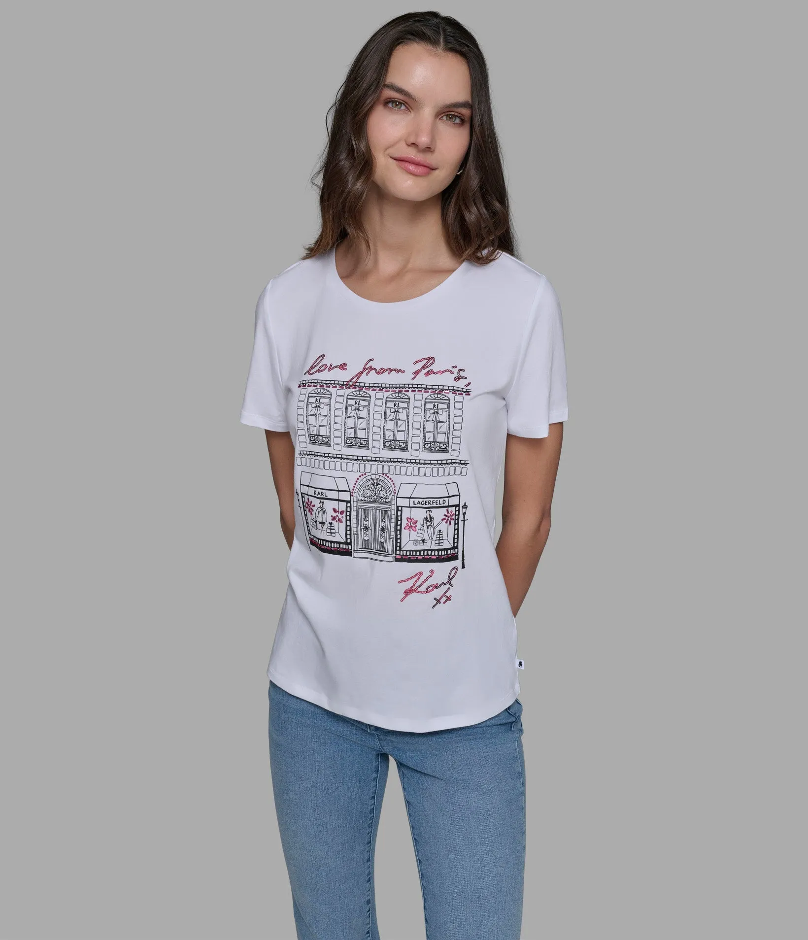 EMBELLISHED SHOPPING IN PARIS TEE sold by Karl Lagerfeld Paris