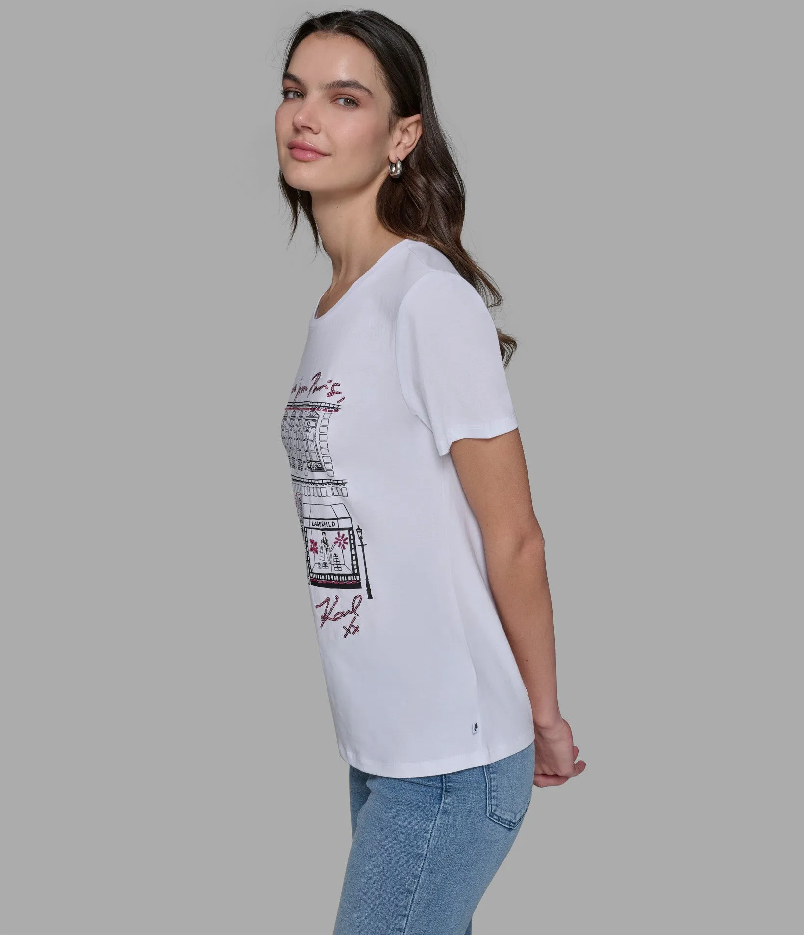 EMBELLISHED SHOPPING IN PARIS TEE sold by Karl Lagerfeld Paris product image thumbnail 3