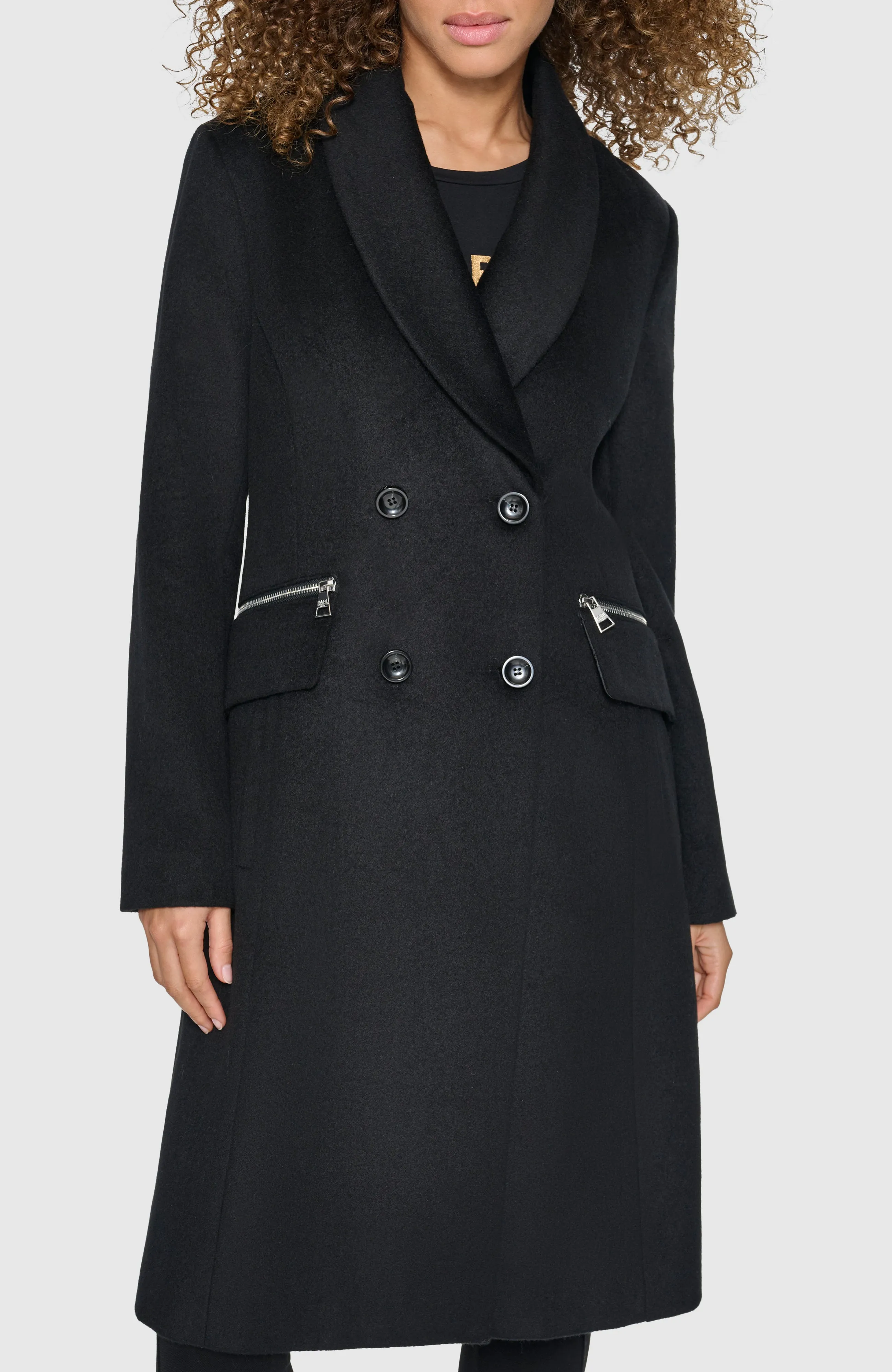 DOUBLE BREASTED SHAWL COLLAR COAT sold by Karl Lagerfeld Paris