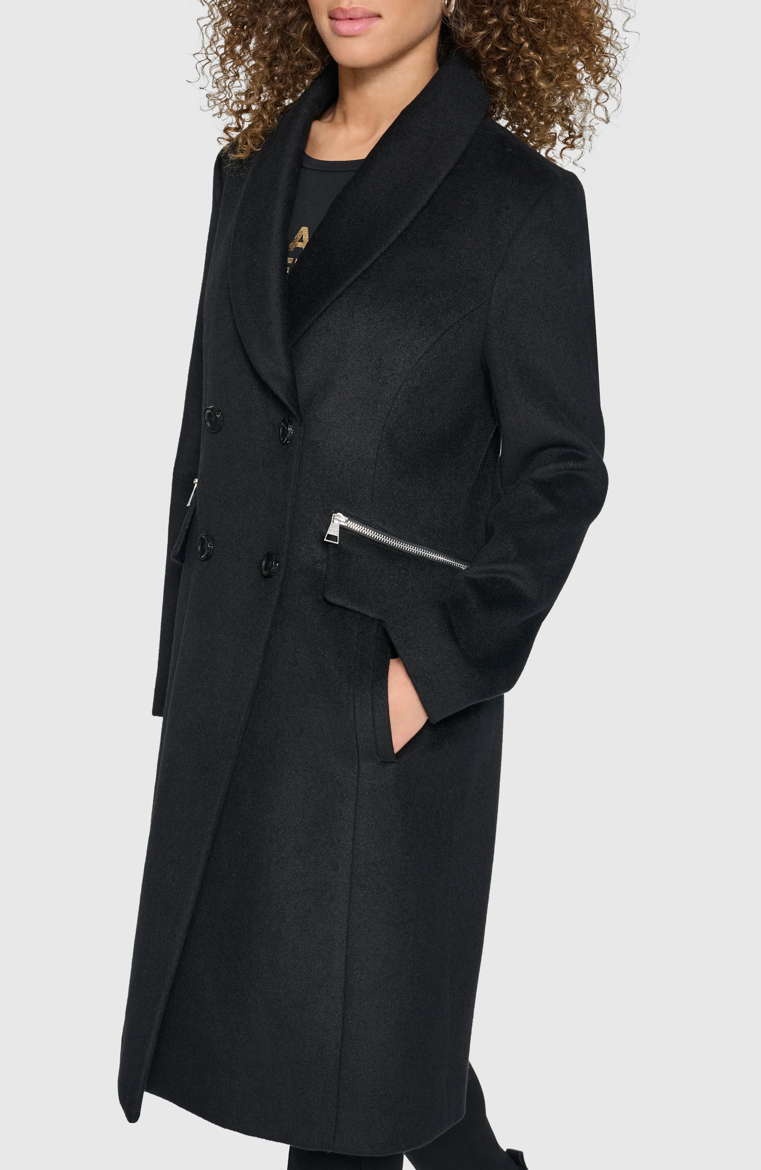 DOUBLE BREASTED SHAWL COLLAR COAT sold by Karl Lagerfeld Paris product image thumbnail 3
