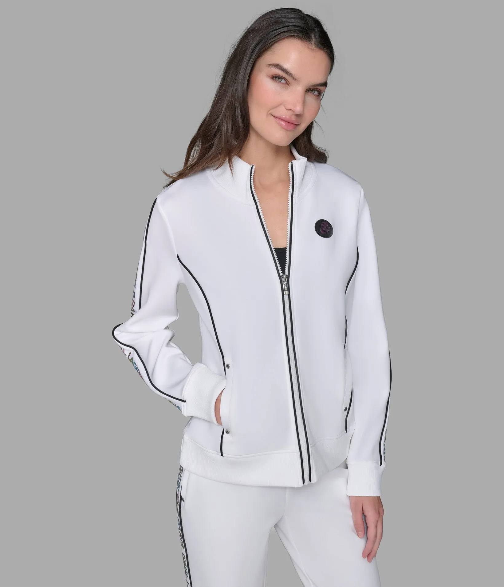 IRRIDESCENT LOGO SCUBA TRACK JACKET sold by Karl Lagerfeld Paris