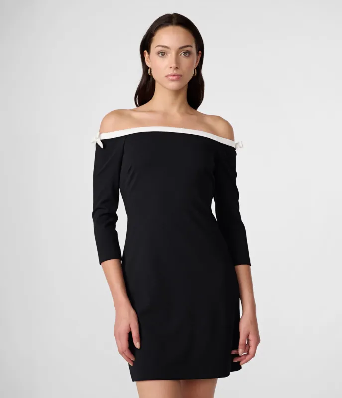 BOW DETAIL OFF THE SHOULDER DRESS made by Karl Lagerfeld Paris