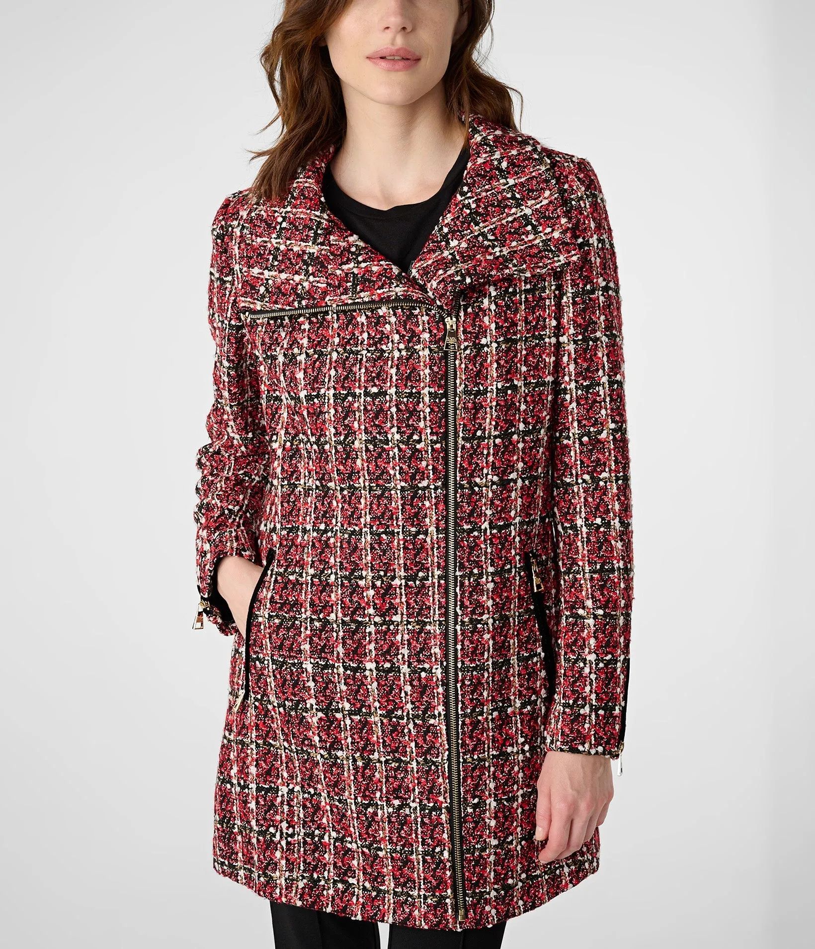 PLAID SEQUINS ZIP FRONT TWEED COAT sold by Karl Lagerfeld Paris product image thumbnail 3