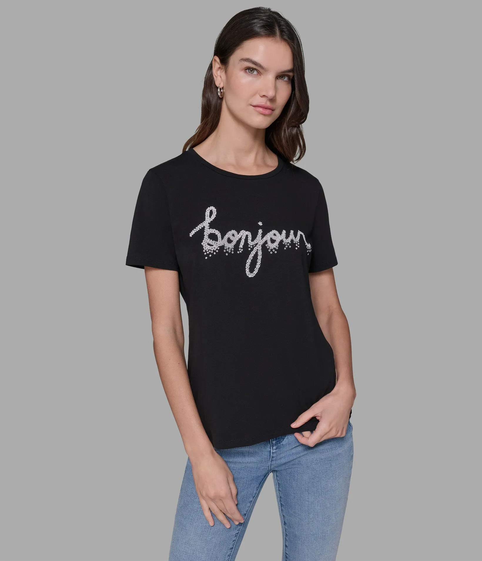 BONJOUR EMBELLISHED TEE sold by Karl Lagerfeld Paris