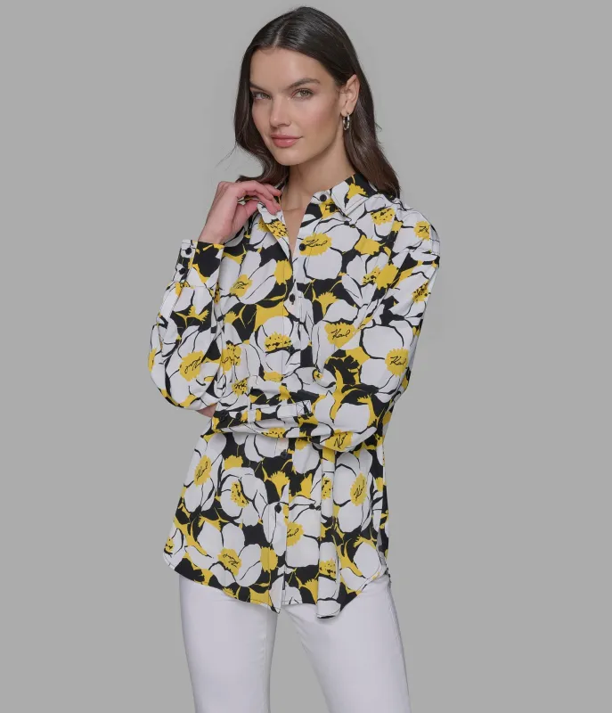 DAFFODIL SILKY BUTTON DOWN BLOUSE sold by Karl Lagerfeld Paris