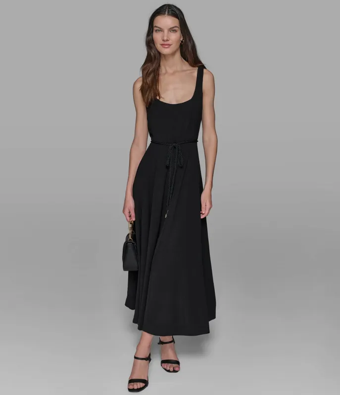SLEEVELESS BELTED TEA LENGTH DRESS sold by Karl Lagerfeld Paris