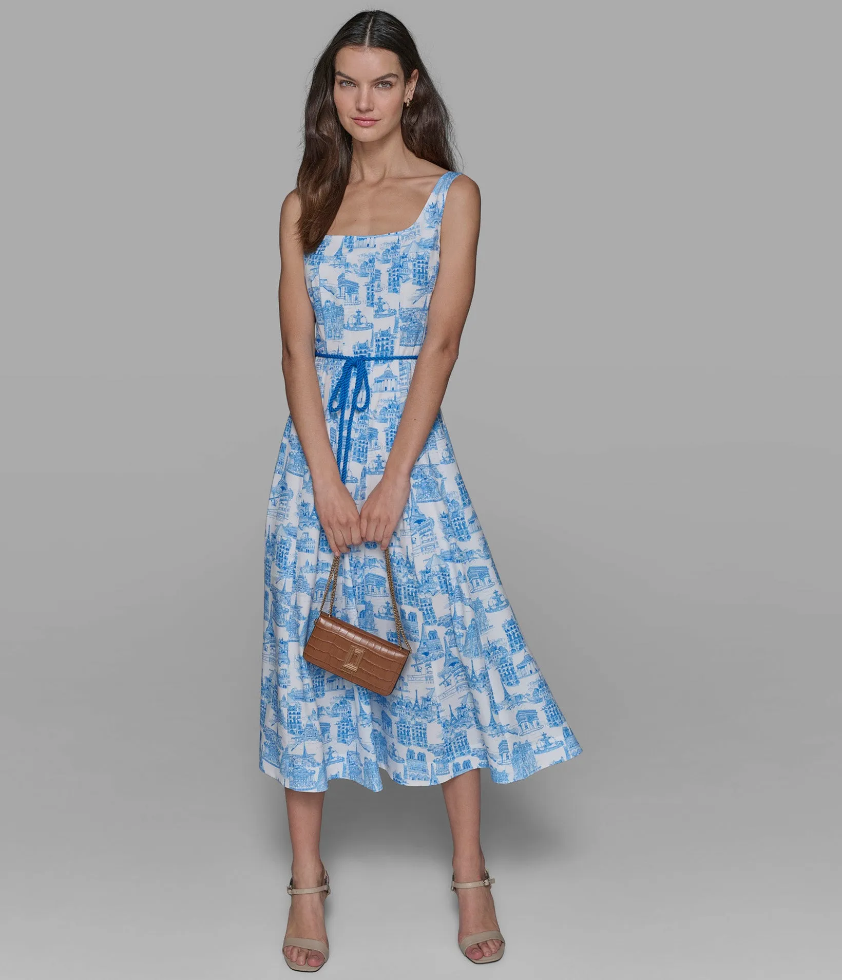 SLEEVELESS PRINTED PARIS TOILE DRESS sold by Karl Lagerfeld Paris product image thumbnail 5