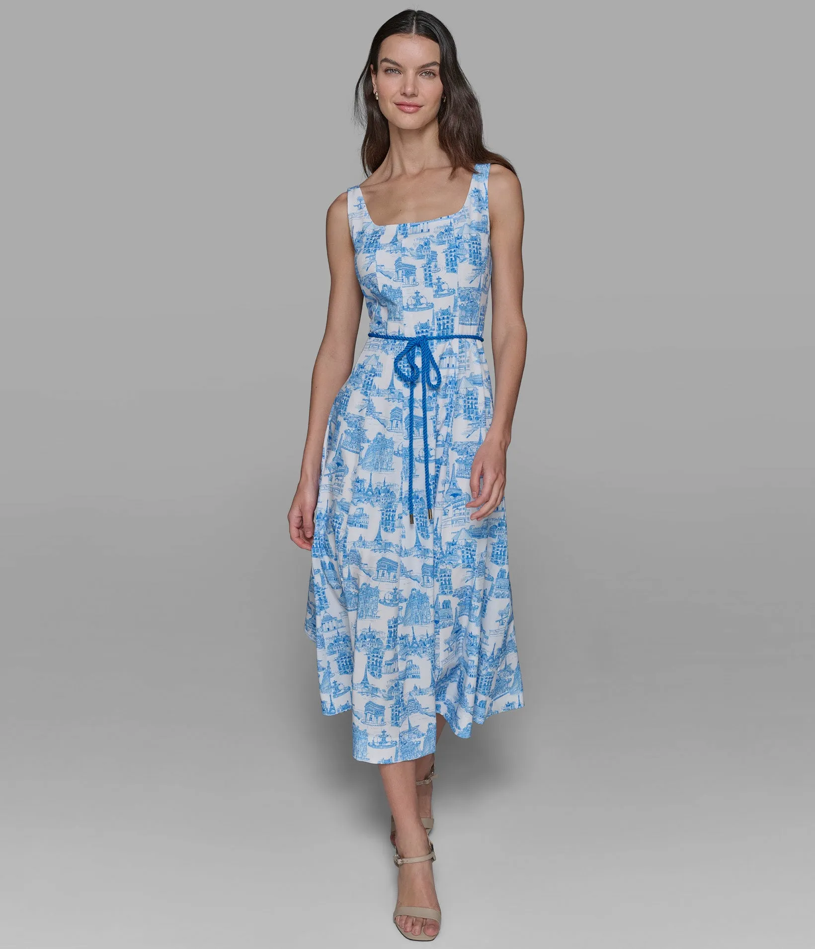 SLEEVELESS PRINTED PARIS TOILE DRESS sold by Karl Lagerfeld Paris