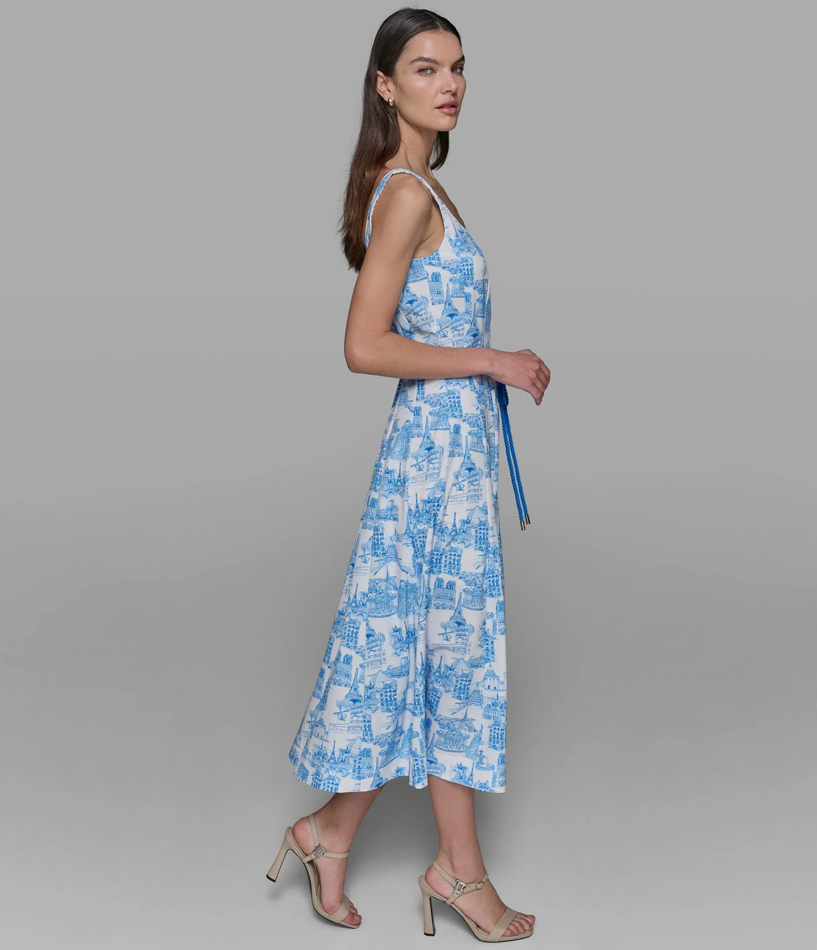 SLEEVELESS PRINTED PARIS TOILE DRESS sold by Karl Lagerfeld Paris product image thumbnail 4