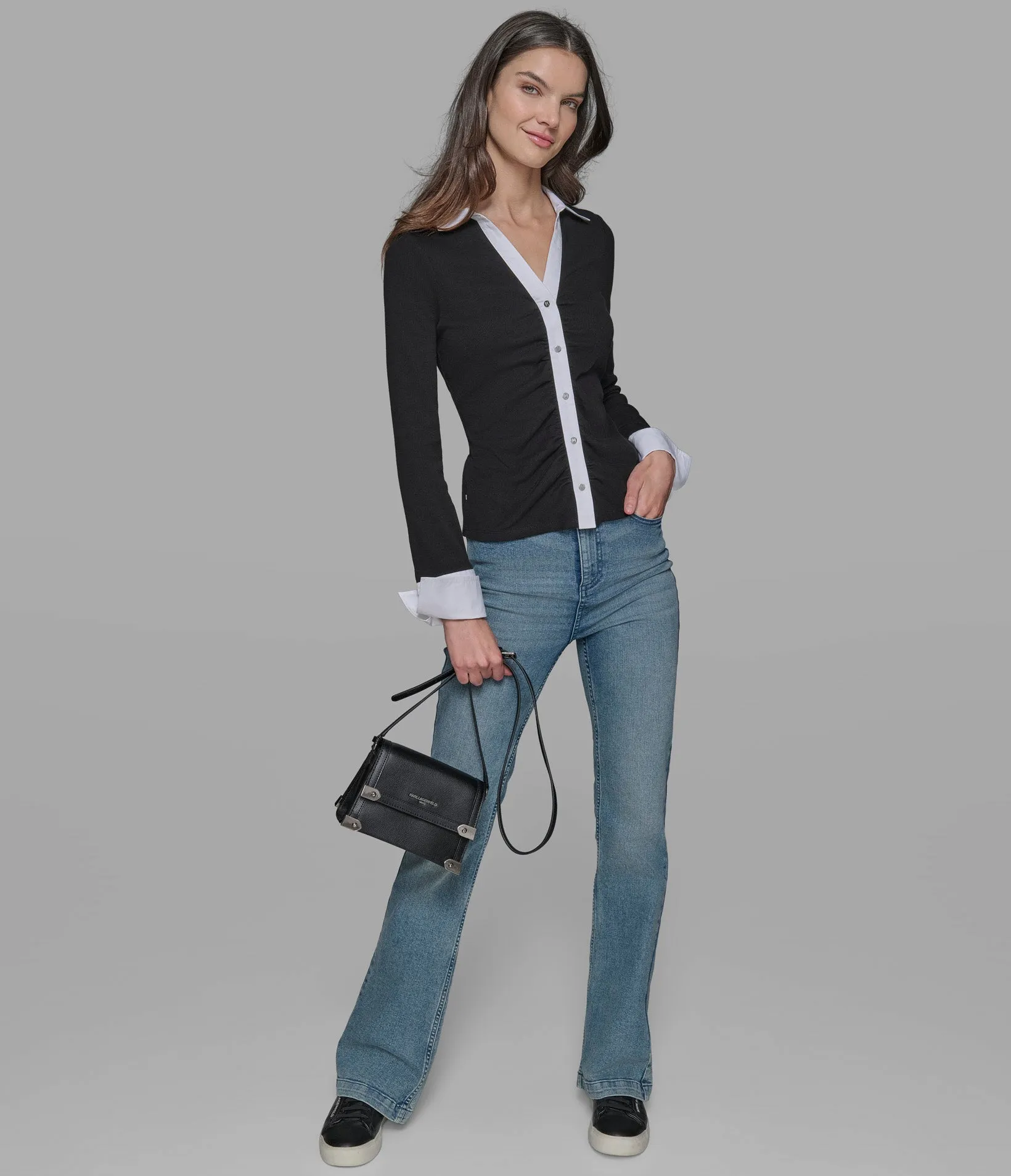 CONTRAST TRIM KNIT BUTTON DOWN sold by Karl Lagerfeld Paris product image thumbnail 5