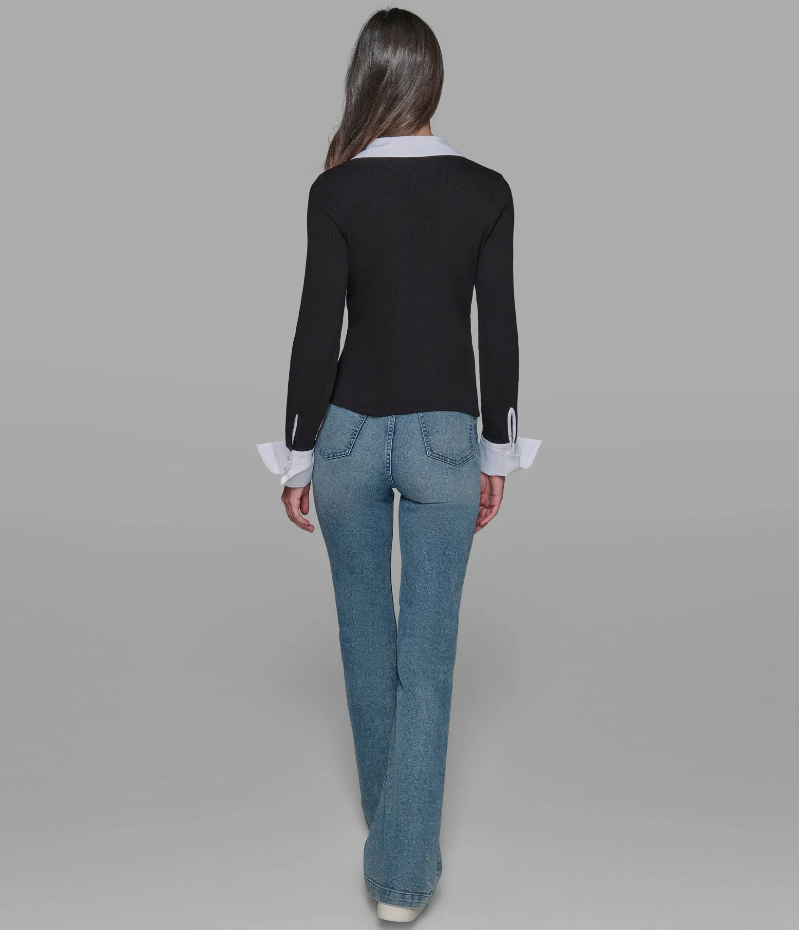 CONTRAST TRIM KNIT BUTTON DOWN sold by Karl Lagerfeld Paris product image thumbnail 2