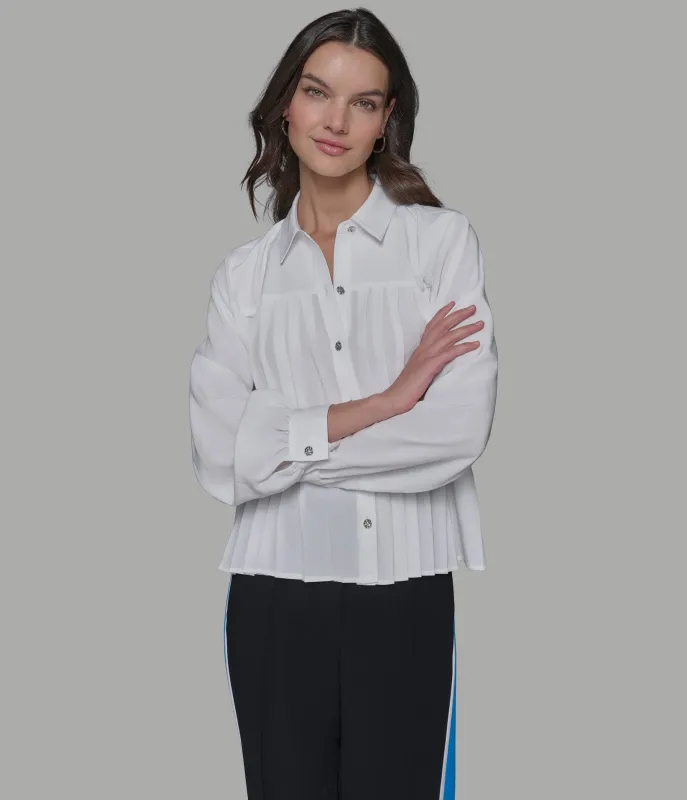 PLEATED WHITE POPLIN SHIRT sold by Karl Lagerfeld Paris