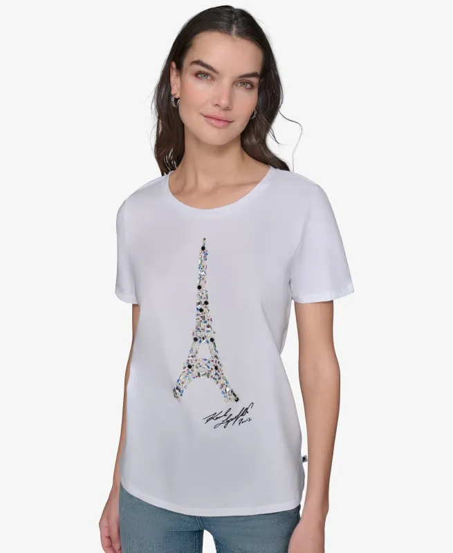JEWELED EIFFEL TOWER LOGO TEE sold by Karl Lagerfeld Paris