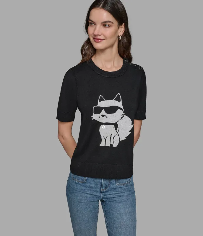 SHORT SLEEVE CHOUPETTE CHARM SWEATER sold by Karl Lagerfeld Paris