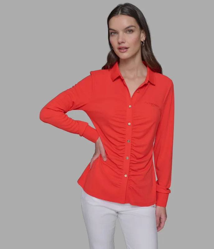 LONG SLEEVE KNIT BUTTON DOWN POLO sold by Karl Lagerfeld Paris