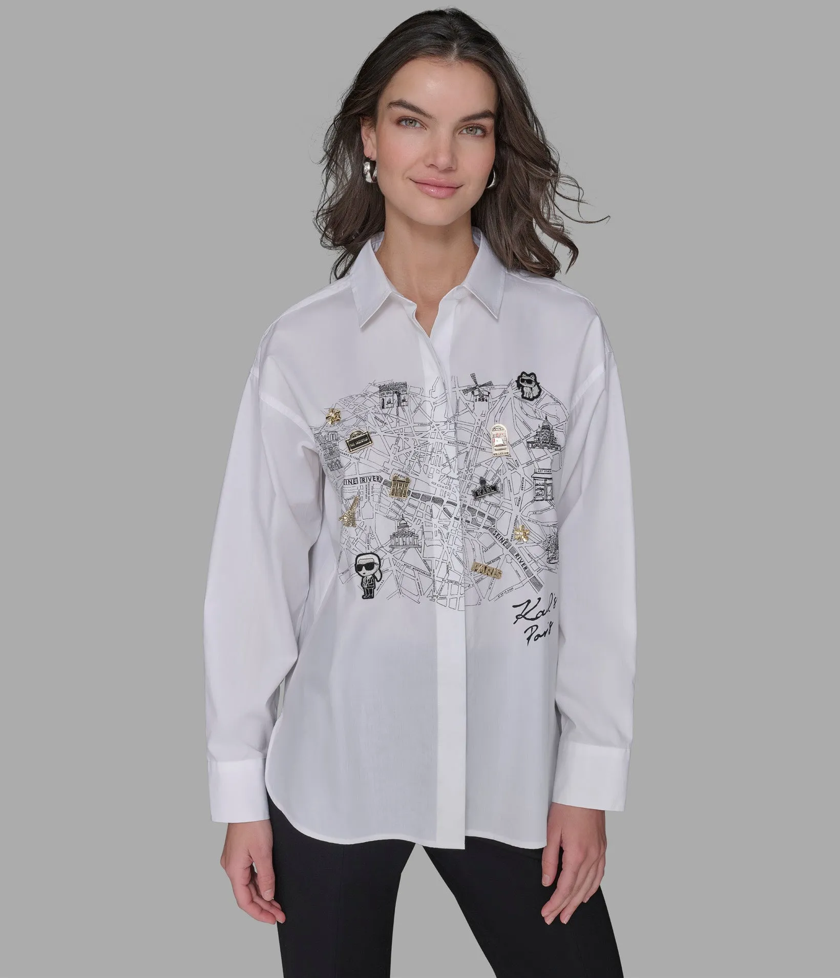 WHIMSY WHITE POPLIN SHIRT sold by Karl Lagerfeld Paris