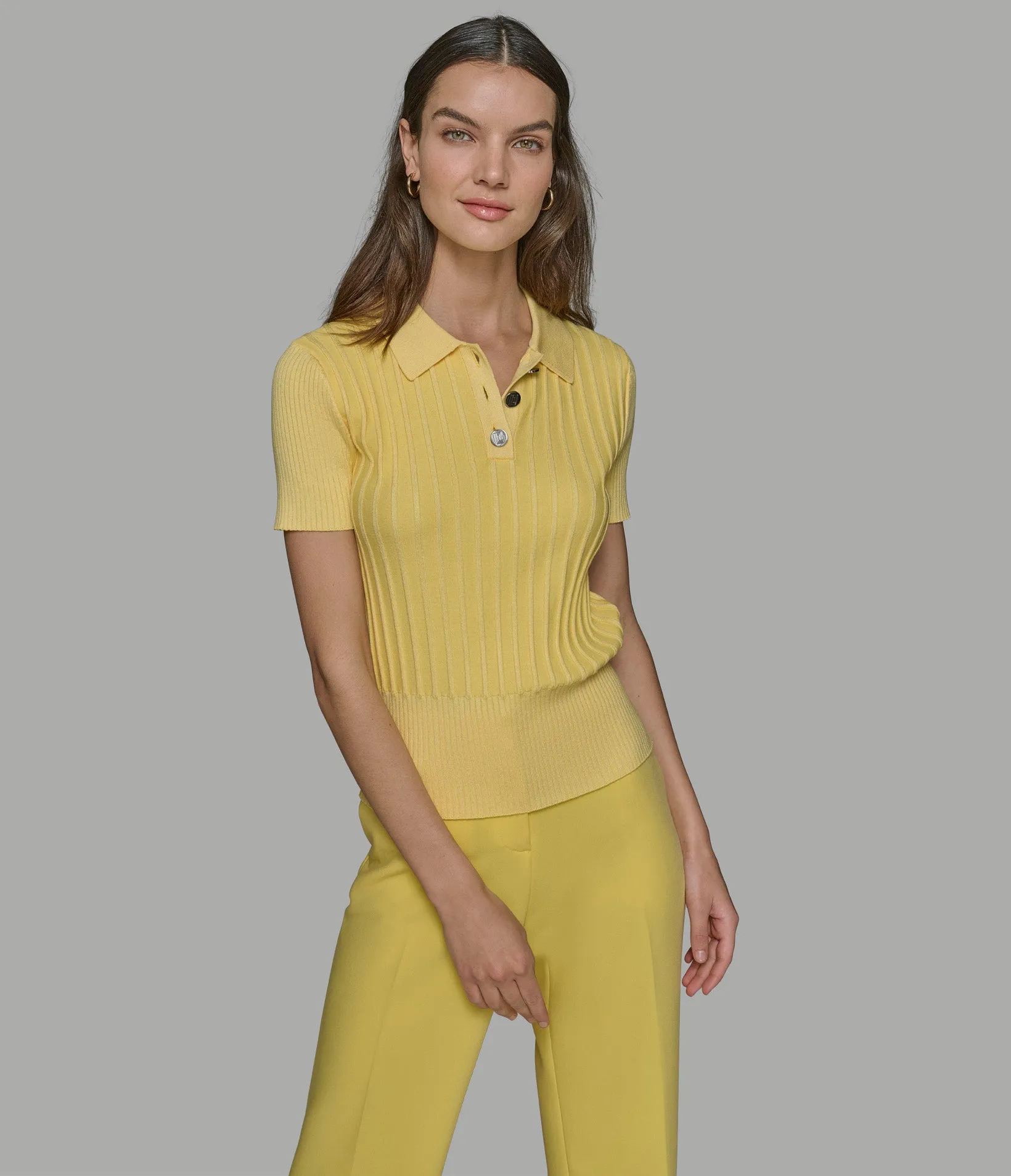 SHORT SLEEVE RIBBED POLO SWEATER sold by Karl Lagerfeld Paris