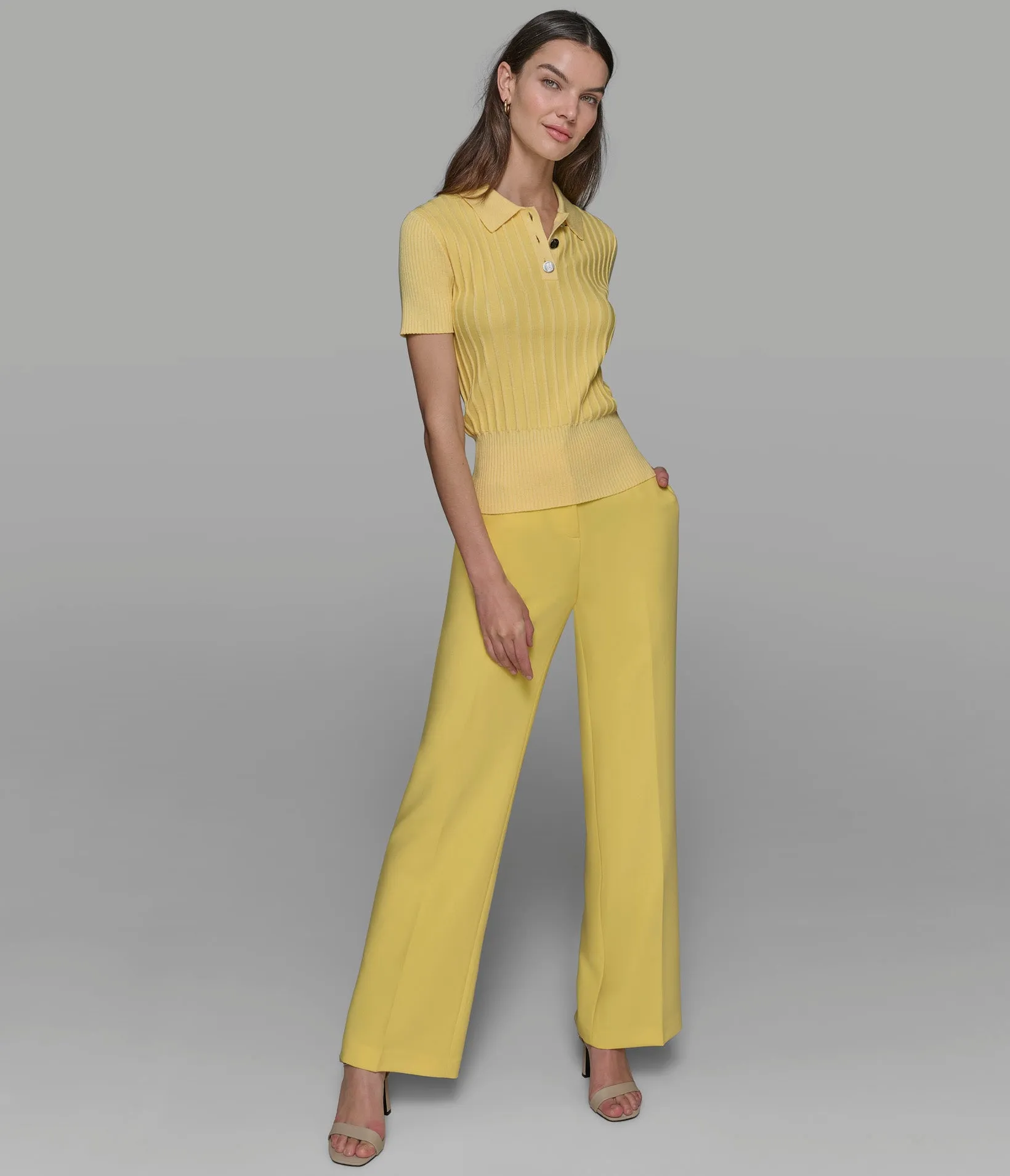 SHORT SLEEVE RIBBED POLO SWEATER sold by Karl Lagerfeld Paris product image thumbnail 5