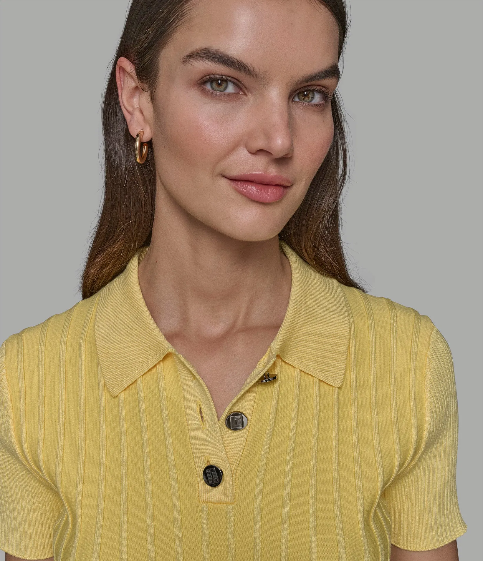 SHORT SLEEVE RIBBED POLO SWEATER sold by Karl Lagerfeld Paris product image thumbnail 4