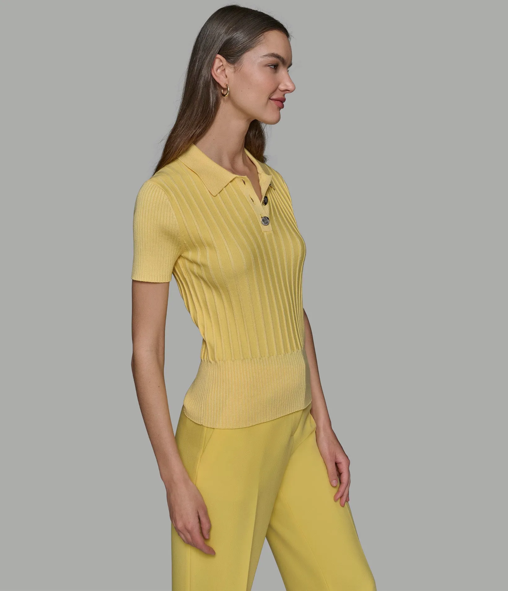 SHORT SLEEVE RIBBED POLO SWEATER sold by Karl Lagerfeld Paris product image thumbnail 3