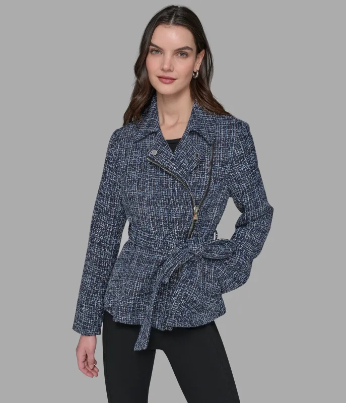 BELTED TWEED MOTO JACKET sold by Karl Lagerfeld Paris