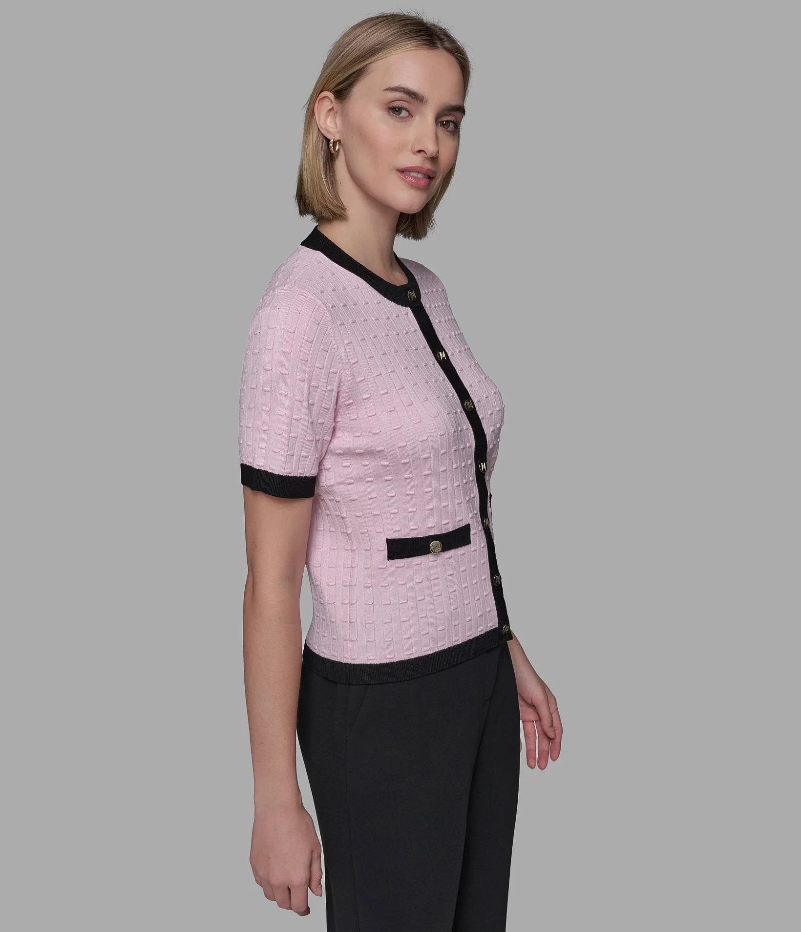 SHORT SLEEVE CONTRAST TRIM CARDIGAN sold by Karl Lagerfeld Paris product image thumbnail 3