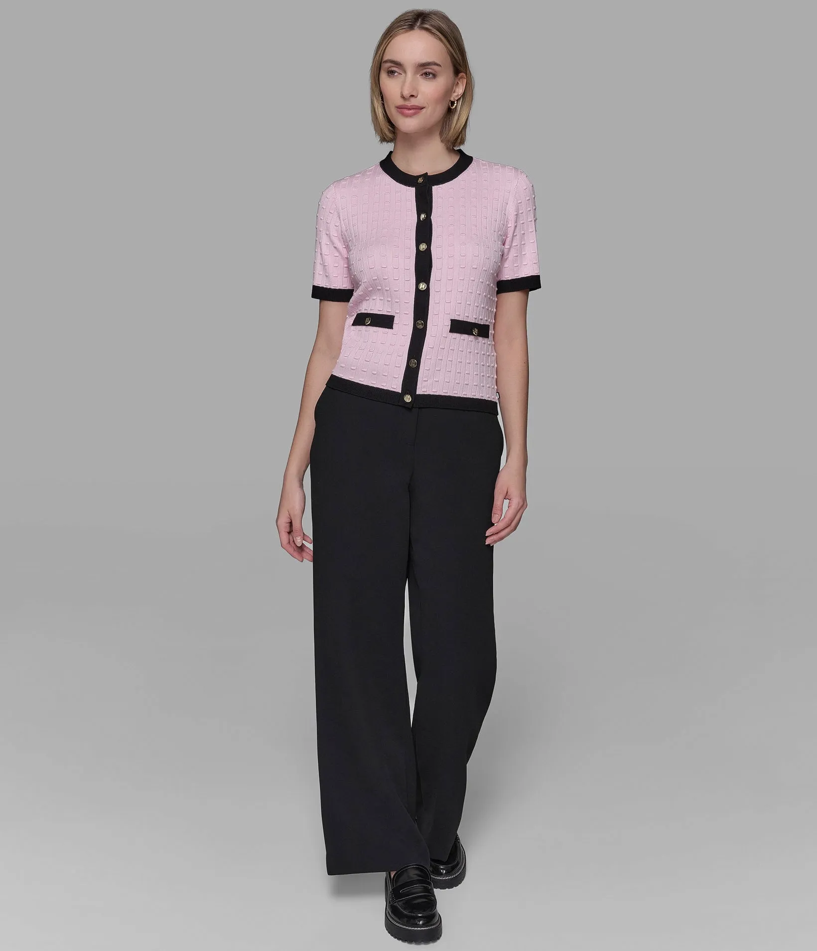 SHORT SLEEVE CONTRAST TRIM CARDIGAN sold by Karl Lagerfeld Paris product image thumbnail 5