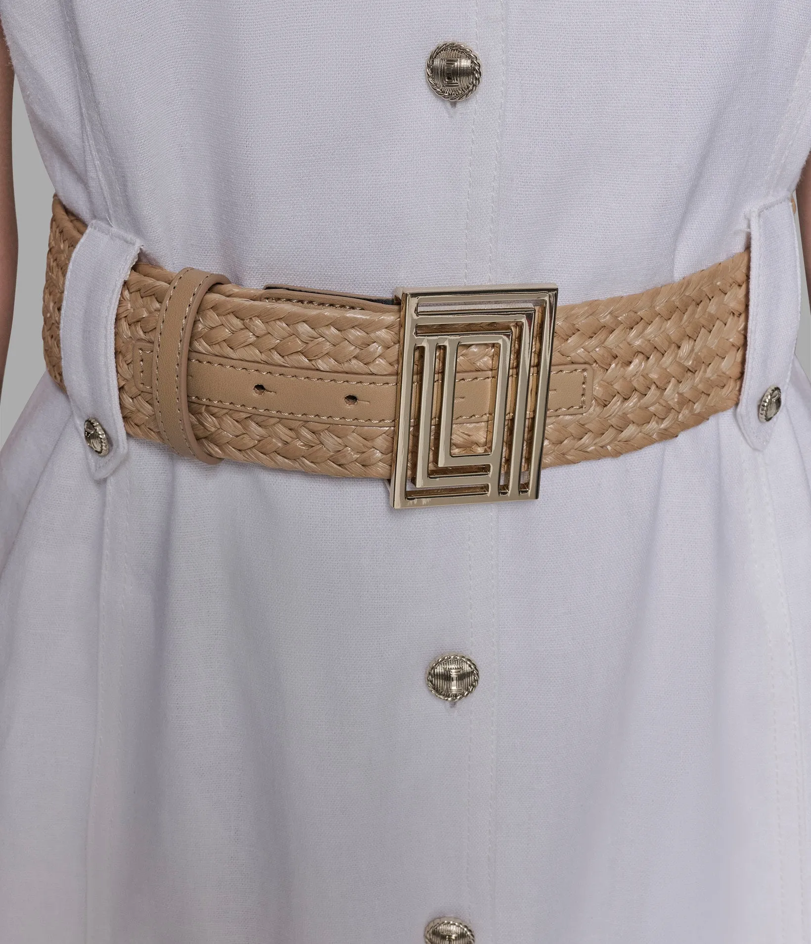 SHORT SLEEVE RAFFIA BELT LINEN SHIRT DRESS sold by Karl Lagerfeld Paris product image thumbnail 5