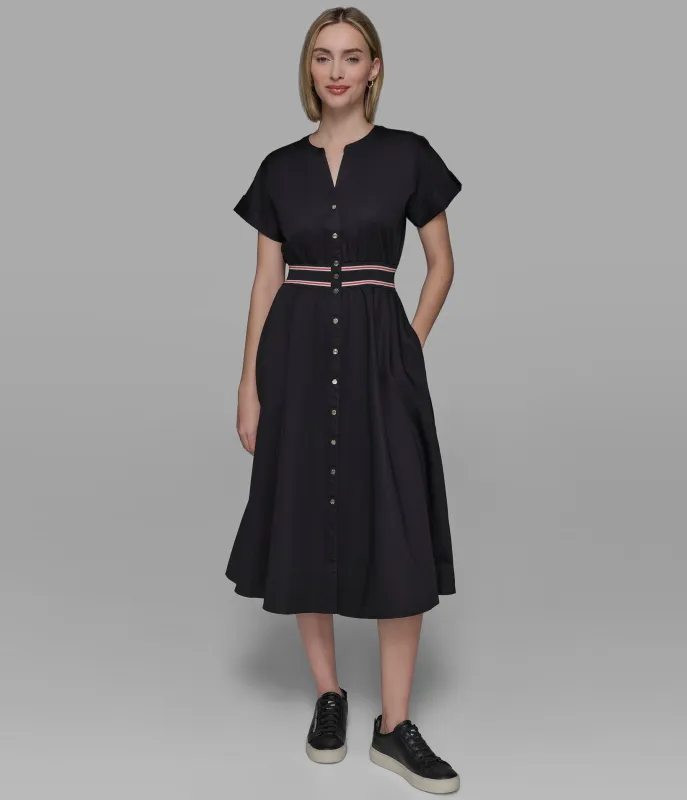 COLLARLESS MIDI SHIRT DRESS sold by Karl Lagerfeld Paris