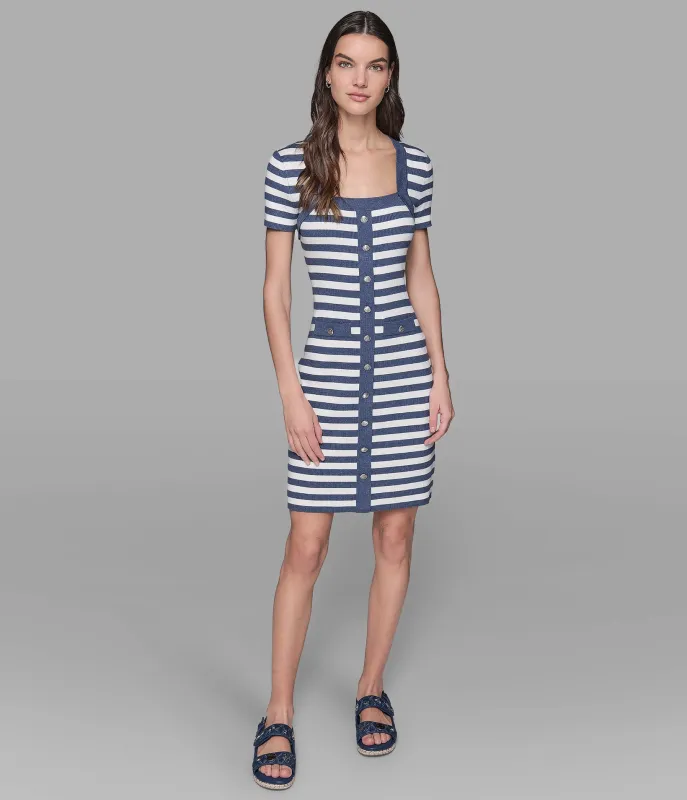 SHORT SLEEVE STRIPED SWEATER DRESS sold by Karl Lagerfeld Paris