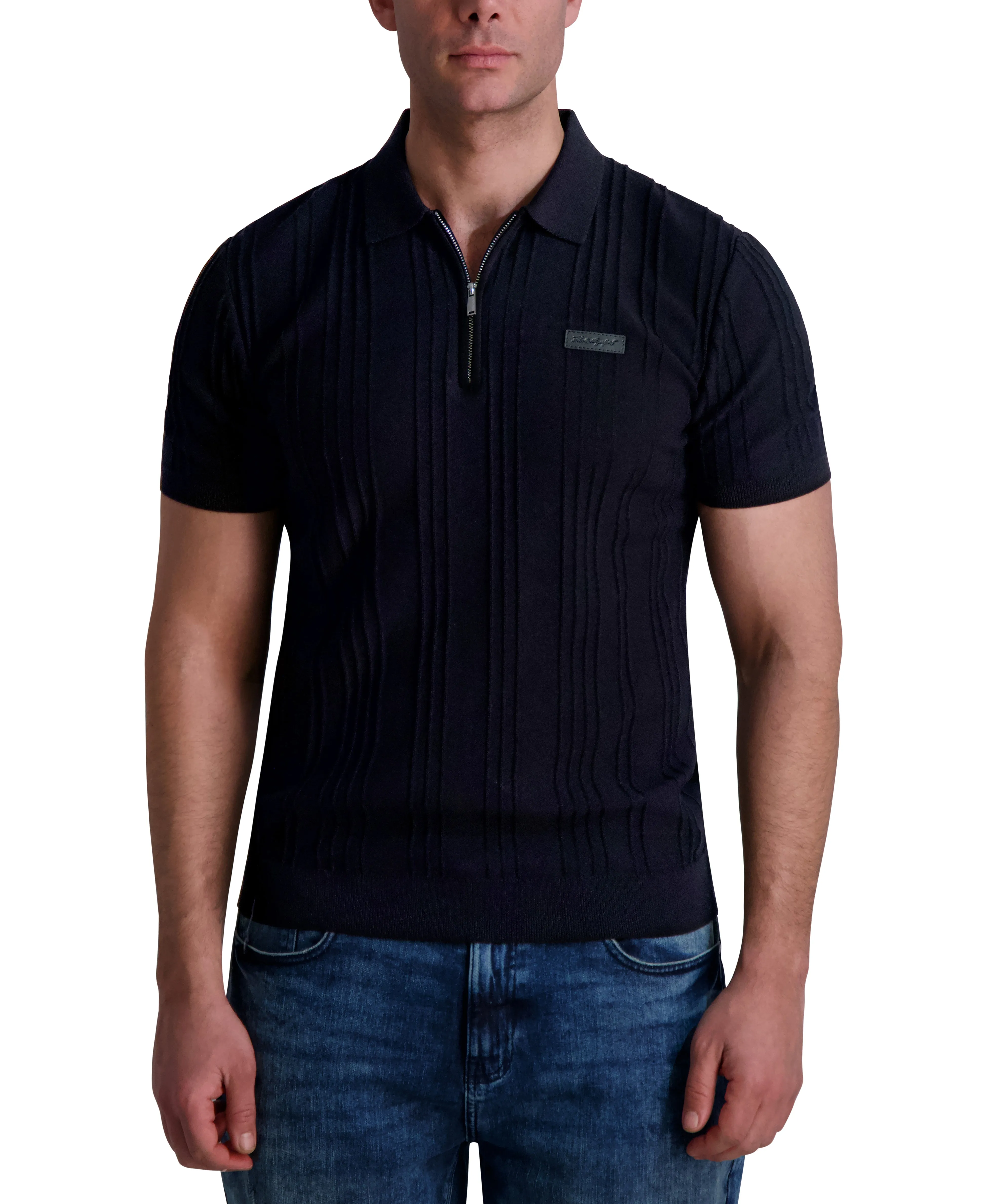 SHORT SLEEVE RIBBED HALF ZIP POLO sold by Karl Lagerfeld Paris
