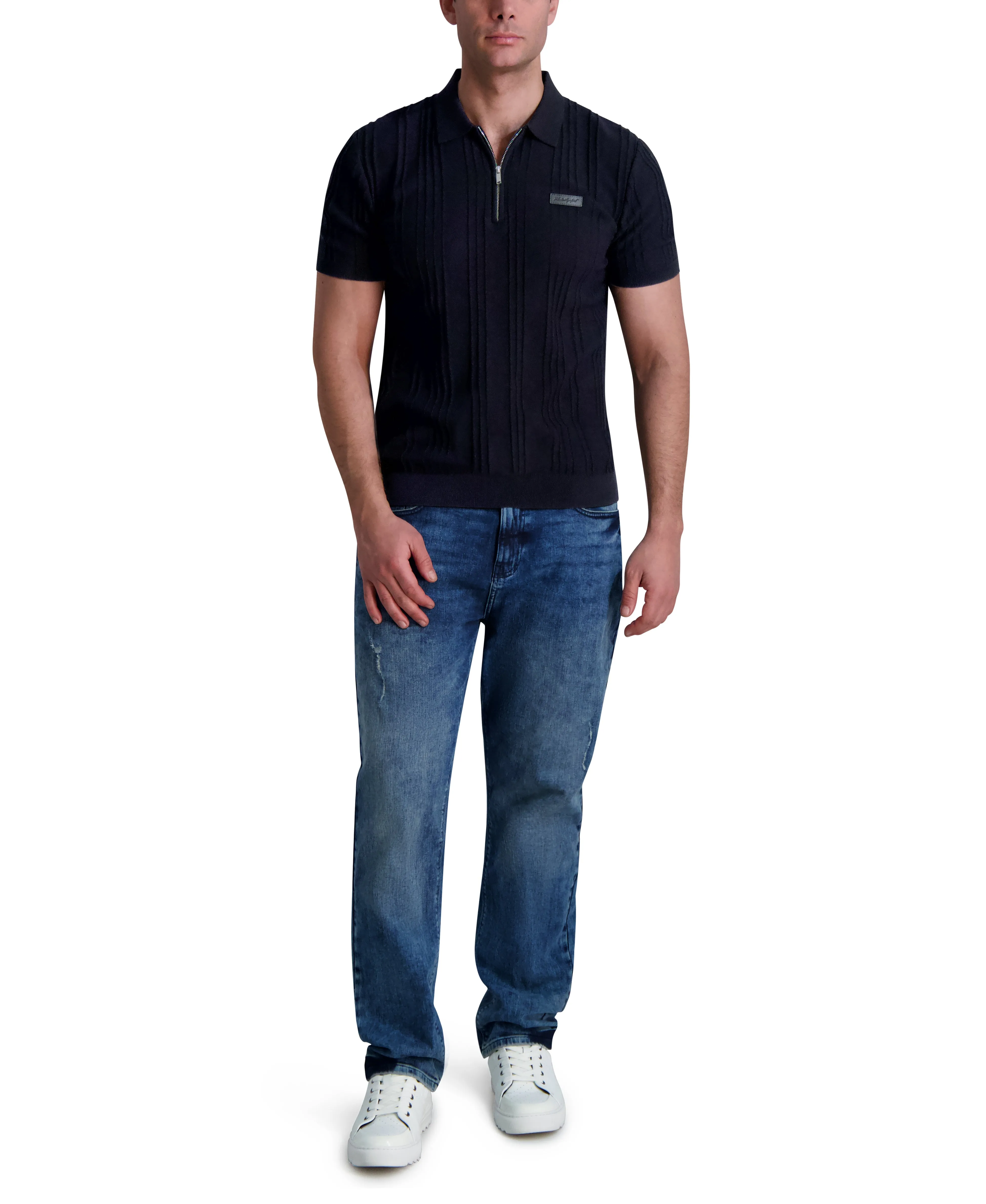 SHORT SLEEVE RIBBED HALF ZIP POLO sold by Karl Lagerfeld Paris product image thumbnail 4