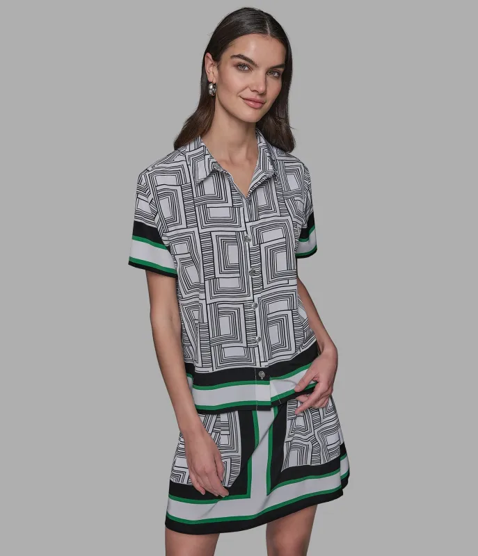 SHORT SLEEVE DOUBLE L CAMP BLOUSE sold by Karl Lagerfeld Paris