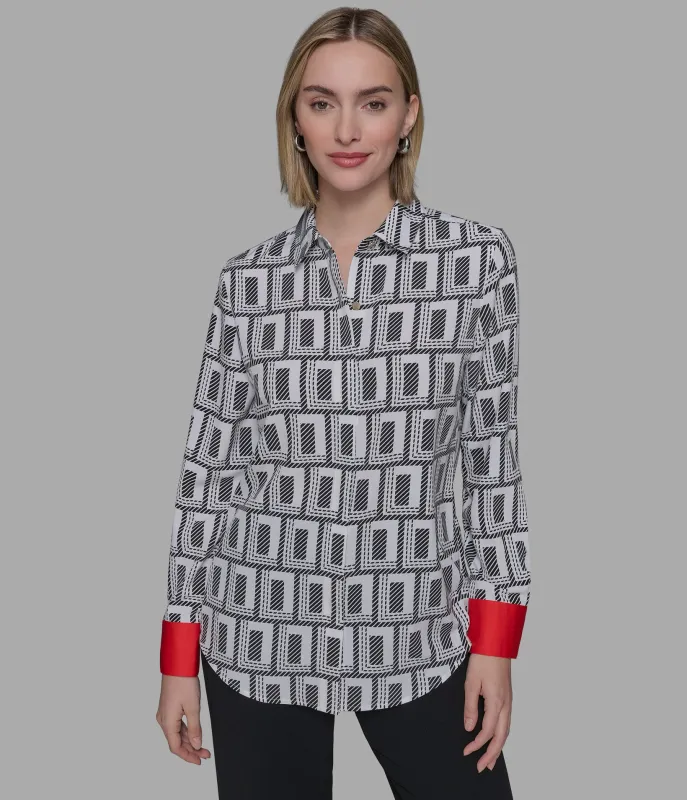 DOUBLE L BLOUSE WITH CONTRAST CUFF sold by Karl Lagerfeld Paris