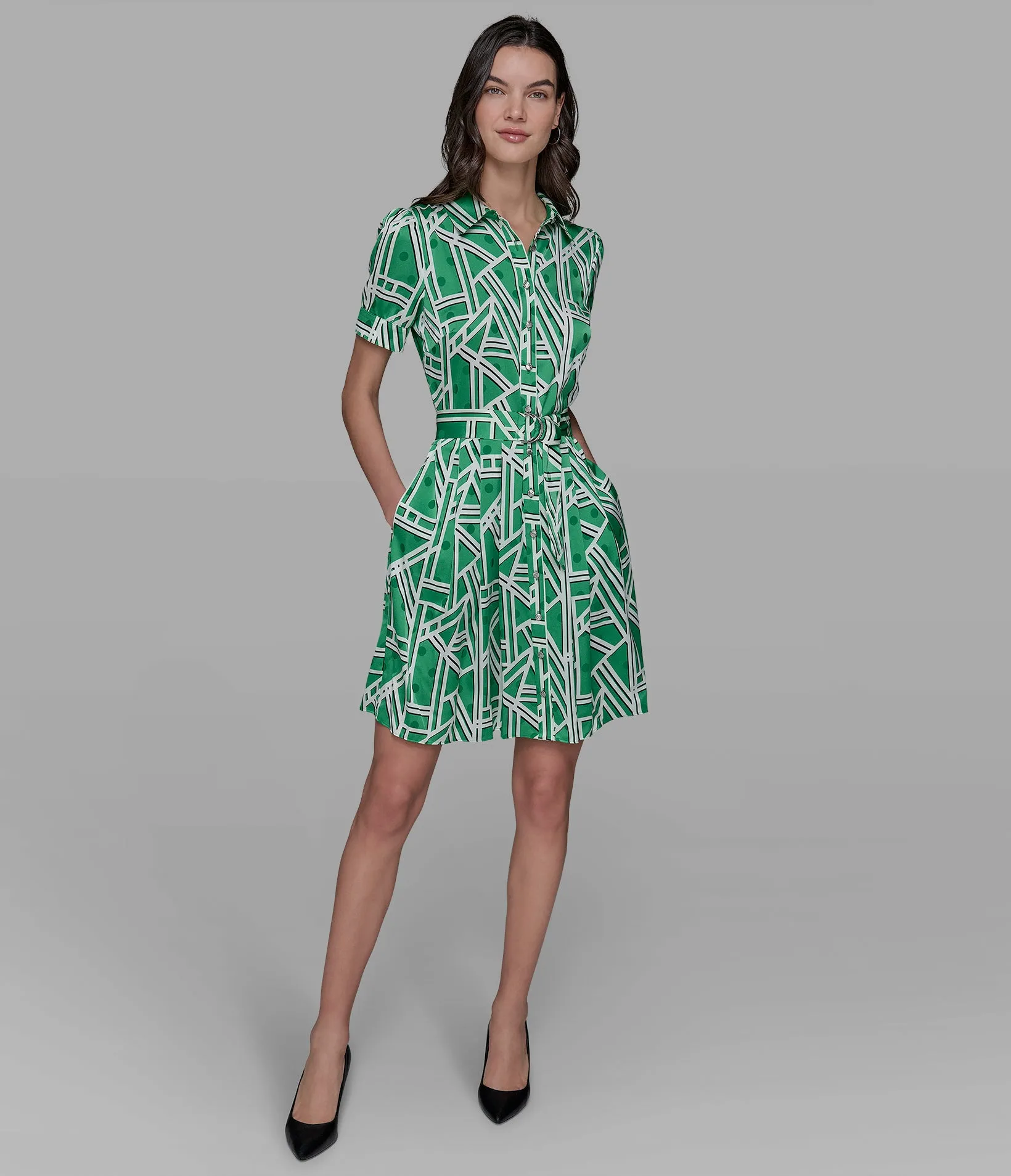 SHORT SLEEVE KL PRINT SHIRT DRESS sold by Karl Lagerfeld Paris