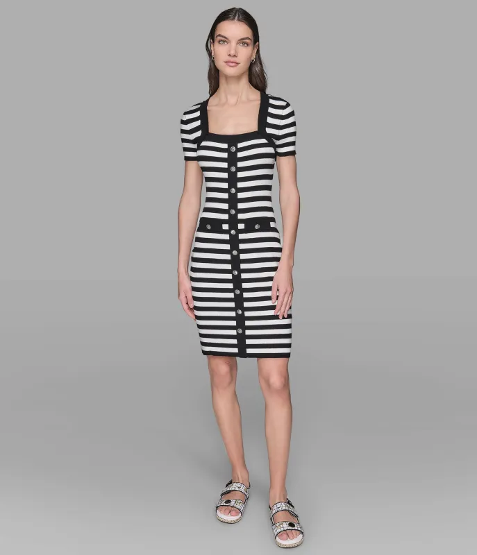 SHORT SLEEVE STRIPED SWEATER DRESS sold by Karl Lagerfeld Paris