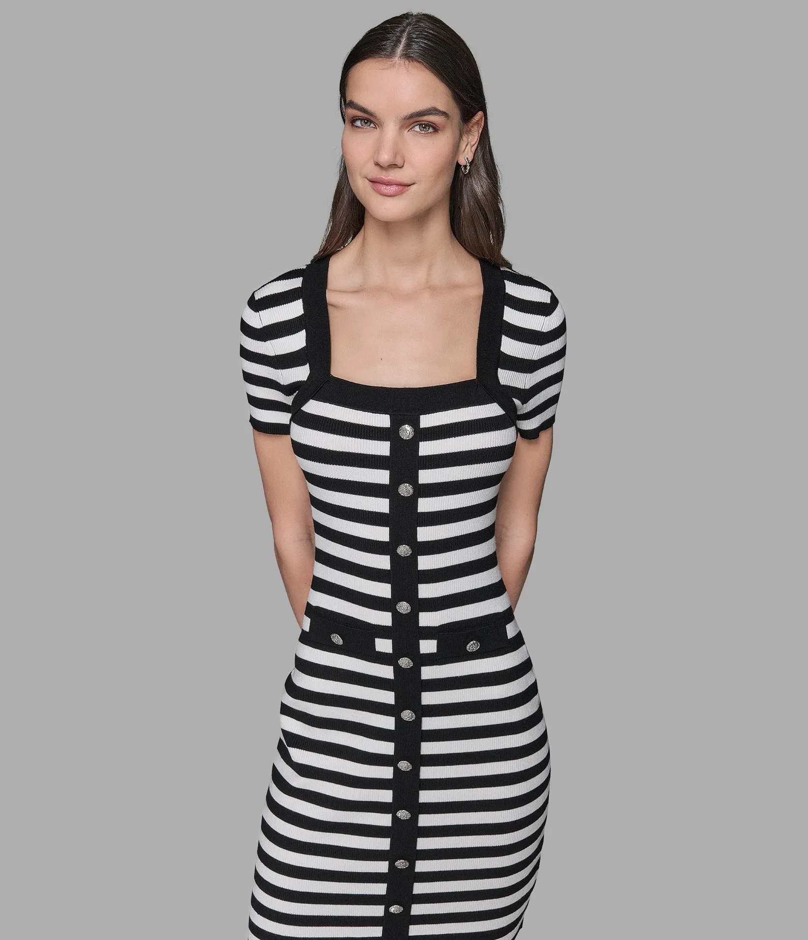 SHORT SLEEVE STRIPED SWEATER DRESS sold by Karl Lagerfeld Paris product image thumbnail 4