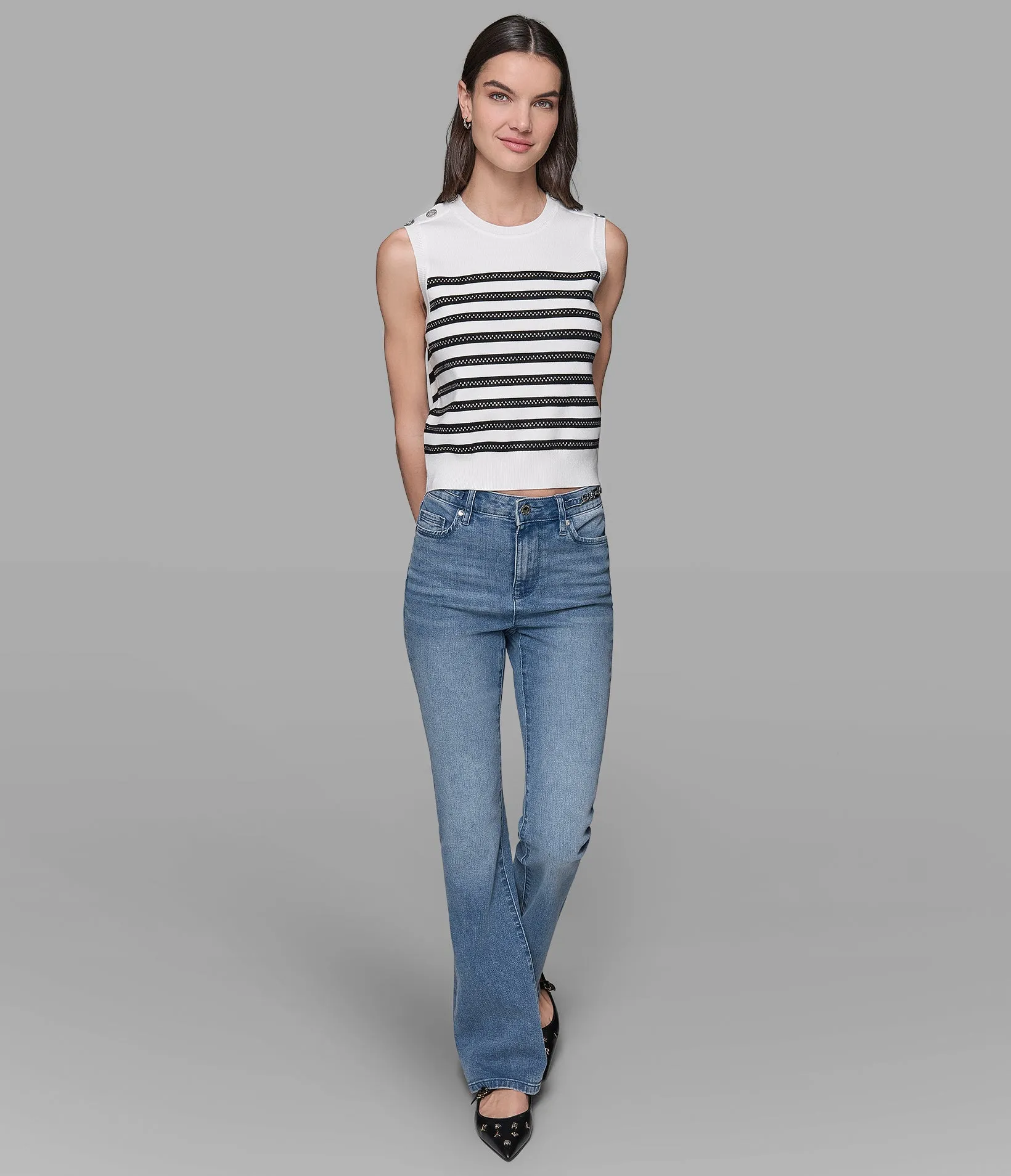 CAPSULE SLEEVELESS STRIPED SHELL SWEATER sold by Karl Lagerfeld Paris product image thumbnail 3