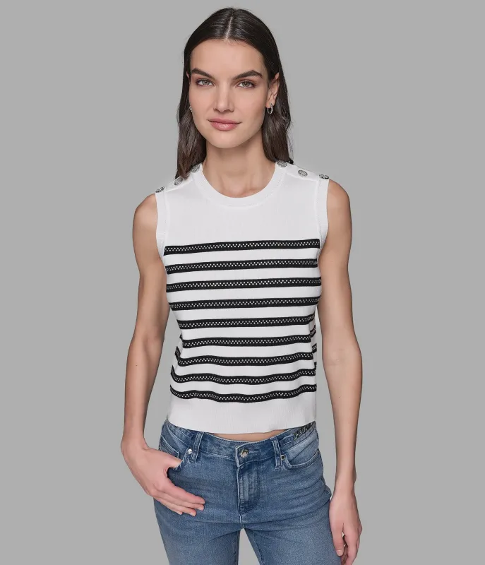 CAPSULE SLEEVELESS STRIPED SHELL SWEATER sold by Karl Lagerfeld Paris