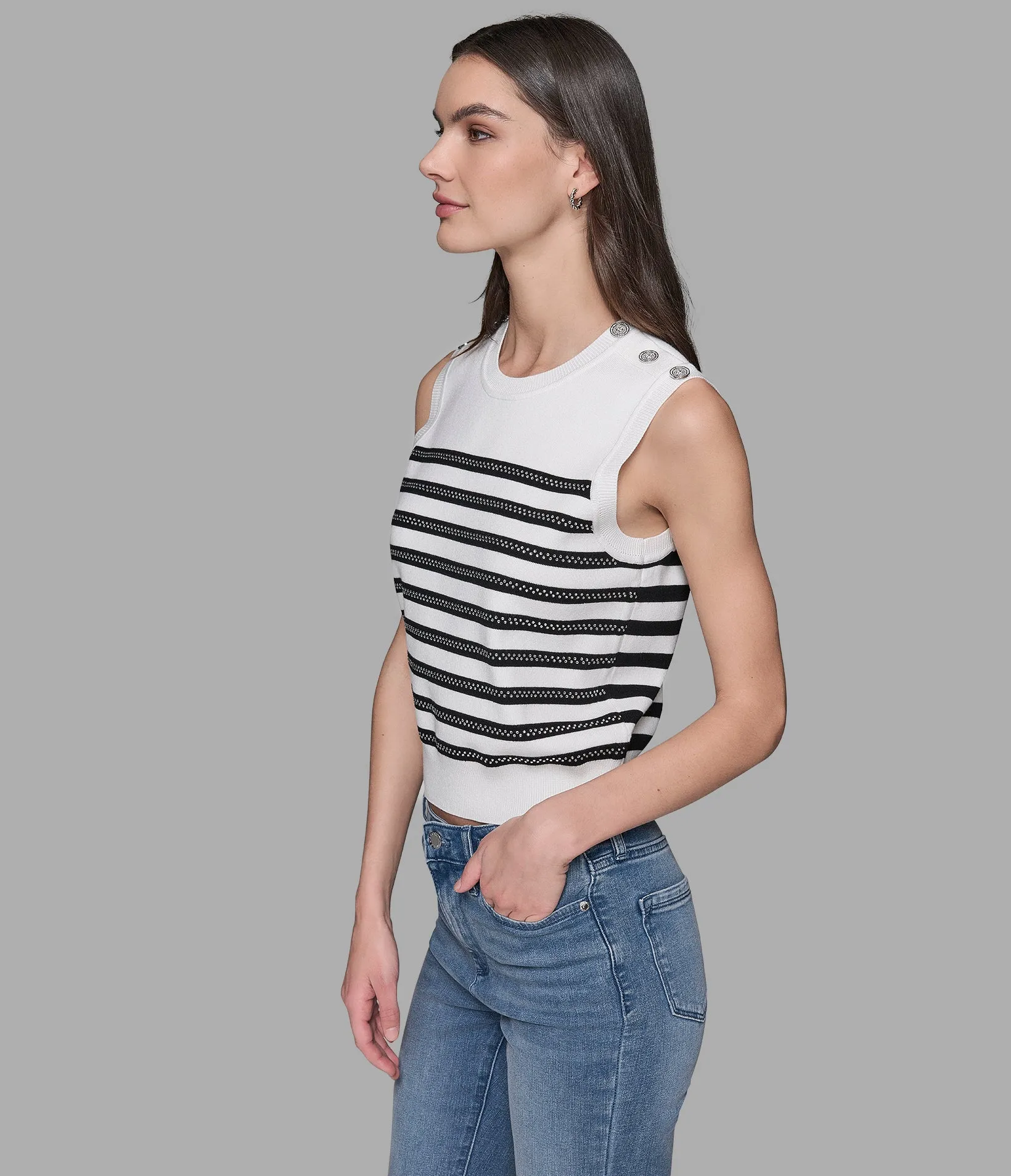 CAPSULE SLEEVELESS STRIPED SHELL SWEATER sold by Karl Lagerfeld Paris product image thumbnail 4