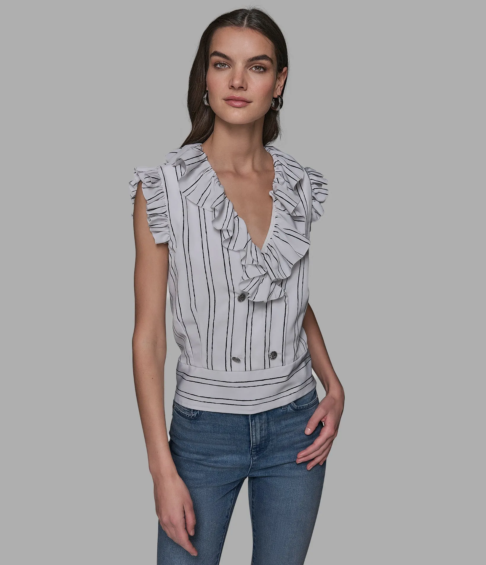 KL STRIPE CAMP BLOUSE sold by Karl Lagerfeld Paris