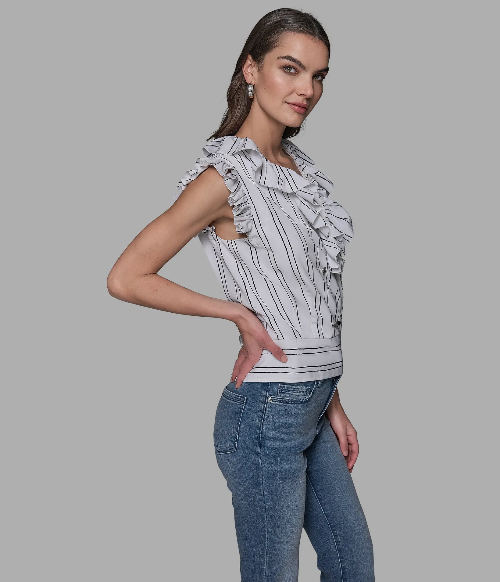 KL STRIPE CAMP BLOUSE sold by Karl Lagerfeld Paris product image thumbnail 4