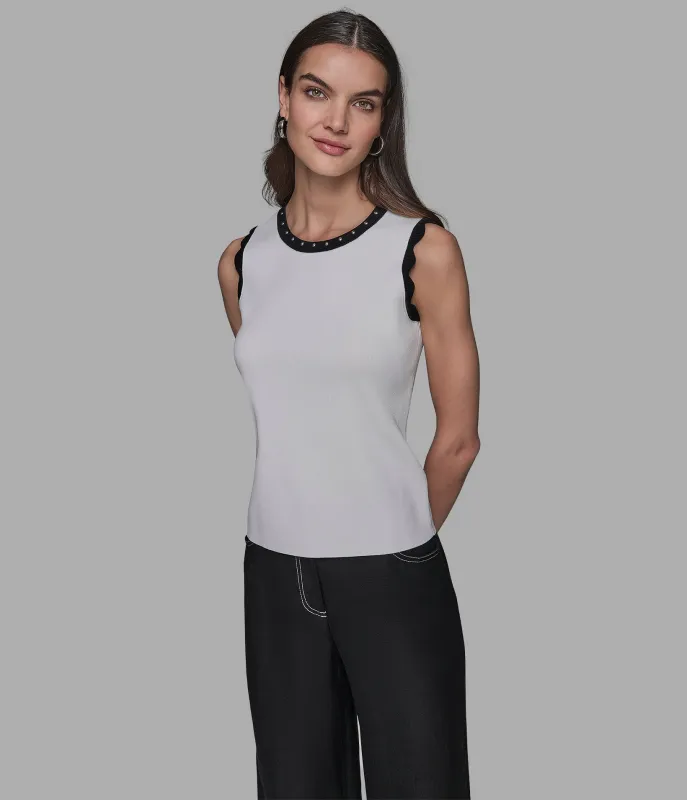 SCALLOPED EDGE KNIT SHELL sold by Karl Lagerfeld Paris